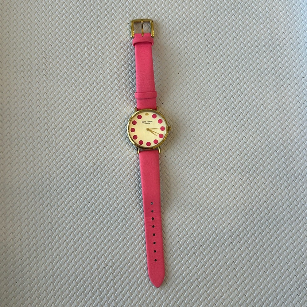 Kate Spade- Hot Pink Leather Band with Gold Face Women’s Watch- Metro Dot Watch